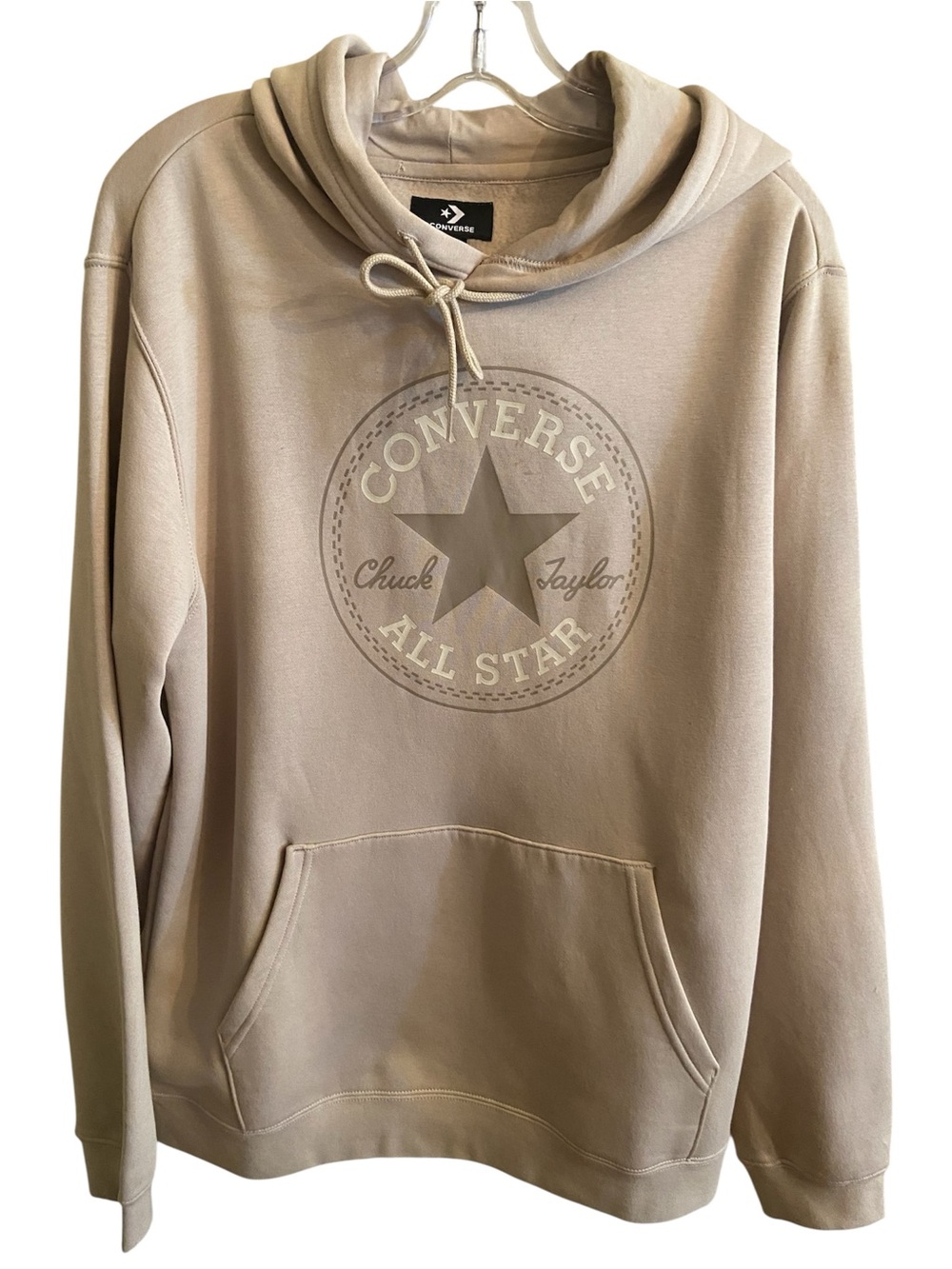 Converse Chuck Taylor All Star Logo Hoodie Men’s Large Beige Pullover Sweatshirt